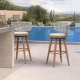 thumbnail image 1 of PURPLE LEAF Patio Bar Height Stools Set of 2 Modern Wicker Barstools Indoor and Outdoor Bar Chairs with Ergonomic Back and Cushion, Teak, 1 of 8