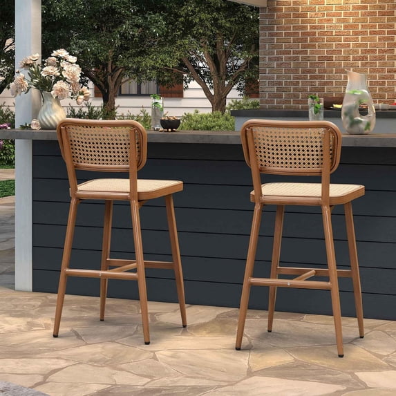 PURPLE LEAF Patio Bar Height Stools Set of 2 Outdoor Bar Chairs with Back Wicker Bar Chairs Boho High Barstools for Indoor Kitchen Island Pool