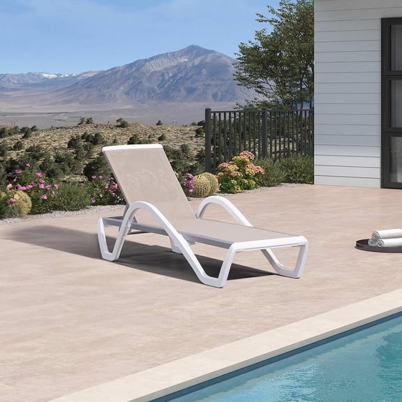 PURPLE LEAF Patio Chaise Lounge Chair Outside Aluminum Plastic Stackable Recliner Tanning Outdoor Lounger with Armrests for Pool Sunbathing Beach Deck, Khaki