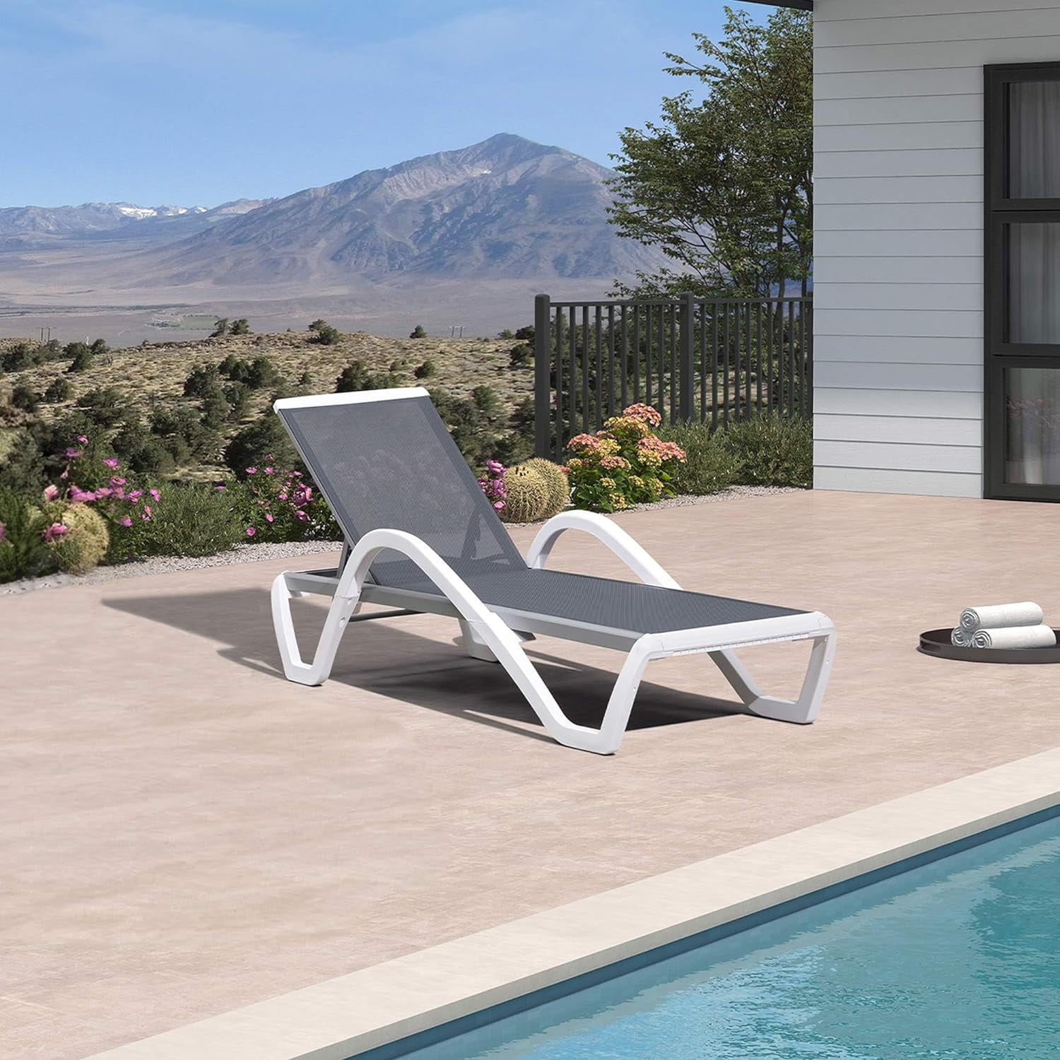 PURPLE LEAF Patio Chaise Lounge Chair Outside Aluminum Plastic Stackable Recliner Tanning Outdoor Lounger with Armrests for Pool Sunbathing Beach Deck Light Grey Walmart