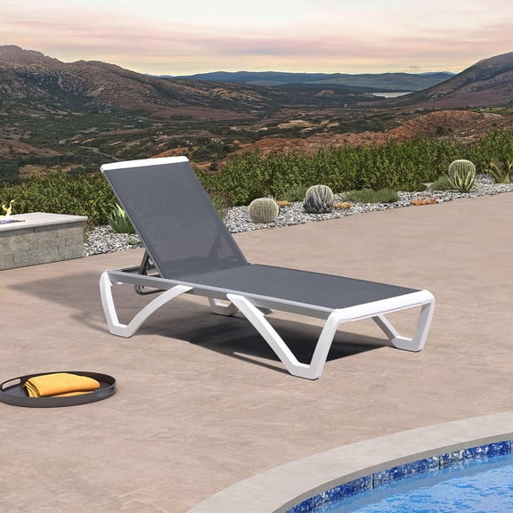 PURPLE LEAF Patio Chaise Lounge Chair Outside Aluminum Plastic Stackable Tanning Outdoor Lounger for Pool Sunbathing Beach Deck Outside, Light Grey