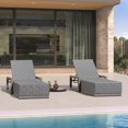 thumbnail image 1 of PURPLE LEAF Patio Chaise Lounge Chair Set of 2, PU Leather Outdoor Chaise Lounger Aluminum Pool Lounge Chairs with 5-Position Adjustable Backrest for Pool, Deck, Garden, Sunbathing,Grey, 1 of 7