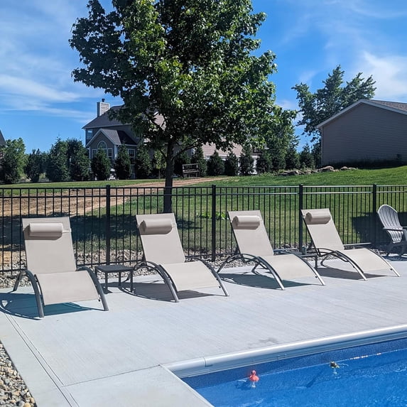 PURPLE LEAF Patio Chaise Lounge Chair Set with 2 Side Table Outdoor Pool Adjustable Recliner Chairs for Outdoor Beach Poolside Sunbathing Tanning Lounger,Beige