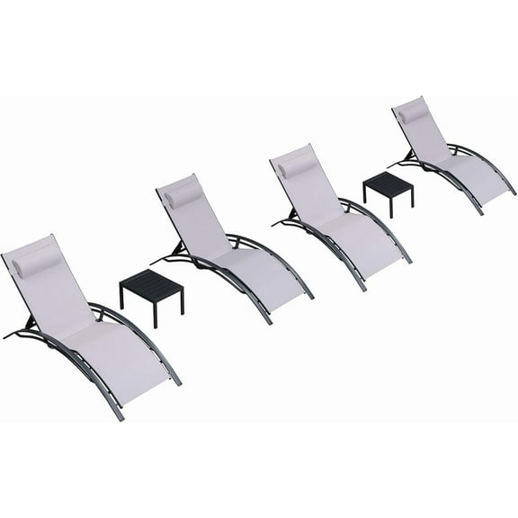 PURPLE LEAF Patio Chaise Lounge Chair Set with 2 Side Table Outdoor Pool Adjustable Recliner Chairs for Outdoor Beach Poolside Sunbathing Tanning Lounger,Light Gray