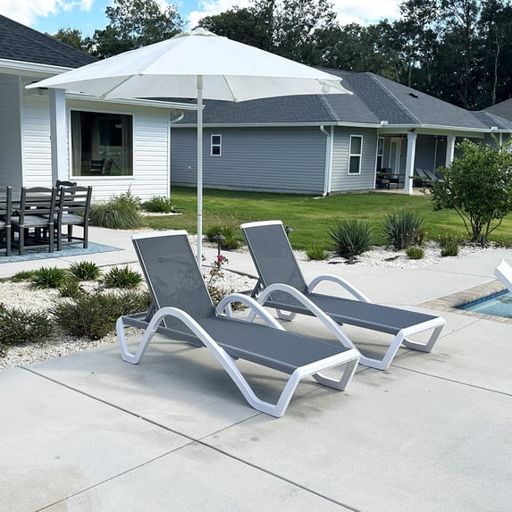 PURPLE LEAF Patio Chaise Lounge Chair Set Plastic Textilene Outdoor Lounger with Side Table 6 Adjustable Positions Sunbathing Tanning Recliner for Pool Outside Beach Lawn, Grey