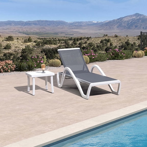 PURPLE LEAF Patio Chaise Lounge Chair Set Plastic Textilene Outdoor Lounger with Side Table 6 Adjustable Positions Sunbathing Tanning Recliner for Pool Outside Beach Lawn, Light Grey