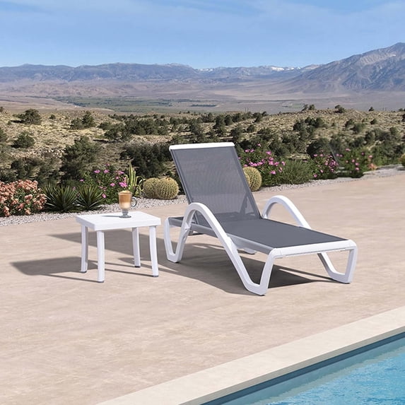 PURPLE LEAF Patio Chaise Lounge Chair Set Plastic Textilene Outdoor Lounger with Side Table 6 Adjustable Positions Sunbathing Tanning Recliner for Pool Outside Beach Lawn, Grey