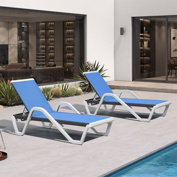 PURPLE LEAF Patio Chaise Lounge Plastic Pool Outdoor Lounge Chair Set of 2 with Aluminum Frame Stackable Patio Tanning Chairs for Poolside Sunbathing Beach Deck Yard,Poyal Blue
