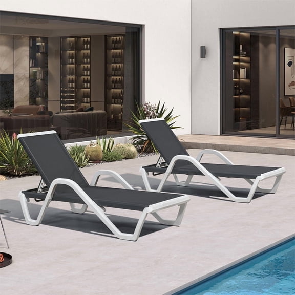 PURPLE LEAF Patio Chaise Lounge Plastic Pool Outdoor Lounge Chair Set of 2 with Aluminum Frame Stackable Patio Tanning Chairs for Poolside Sunbathing Beach Deck Yard，Dark Gray