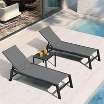 PURPLE LEAF Patio Chaise Lounge Set 2 Pieces Textilene Pool Lounge Chairs with Wheels Sunbathing Chair for Outdoor, Beach, Yard, Side Table Included, Grey