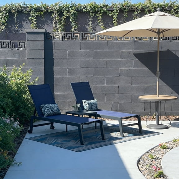 PURPLE LEAF Outdoor Chaise Lounge Set 2 Pieces Textilene Pool Lounge Chairs with Wheels Sunbathing Chair for Outdoor, Beach, Yard, Side Table Included, Navy Blue