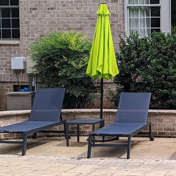 PURPLE LEAF Patio Chaise Lounge Set 2 Pieces Textilene Pool Lounge Chairs with Wheels Sunbathing Chair for Outdoor, Beach, Yard, Side Table Included, Navy Blue