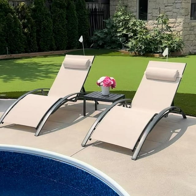 PURPLE LEAF Patio Chaise Lounge Set of 3 Outdoor Lounge Chair Beach