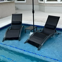 PURPLE LEAF Patio Chaise Lounge Set of 3 Outdoor Lounge Chair Beach Pool Sunbathing Lawn Lounger Recliner Chiar Outside Tanning Chairs with Arm for All Weather, Side Table Included, Black