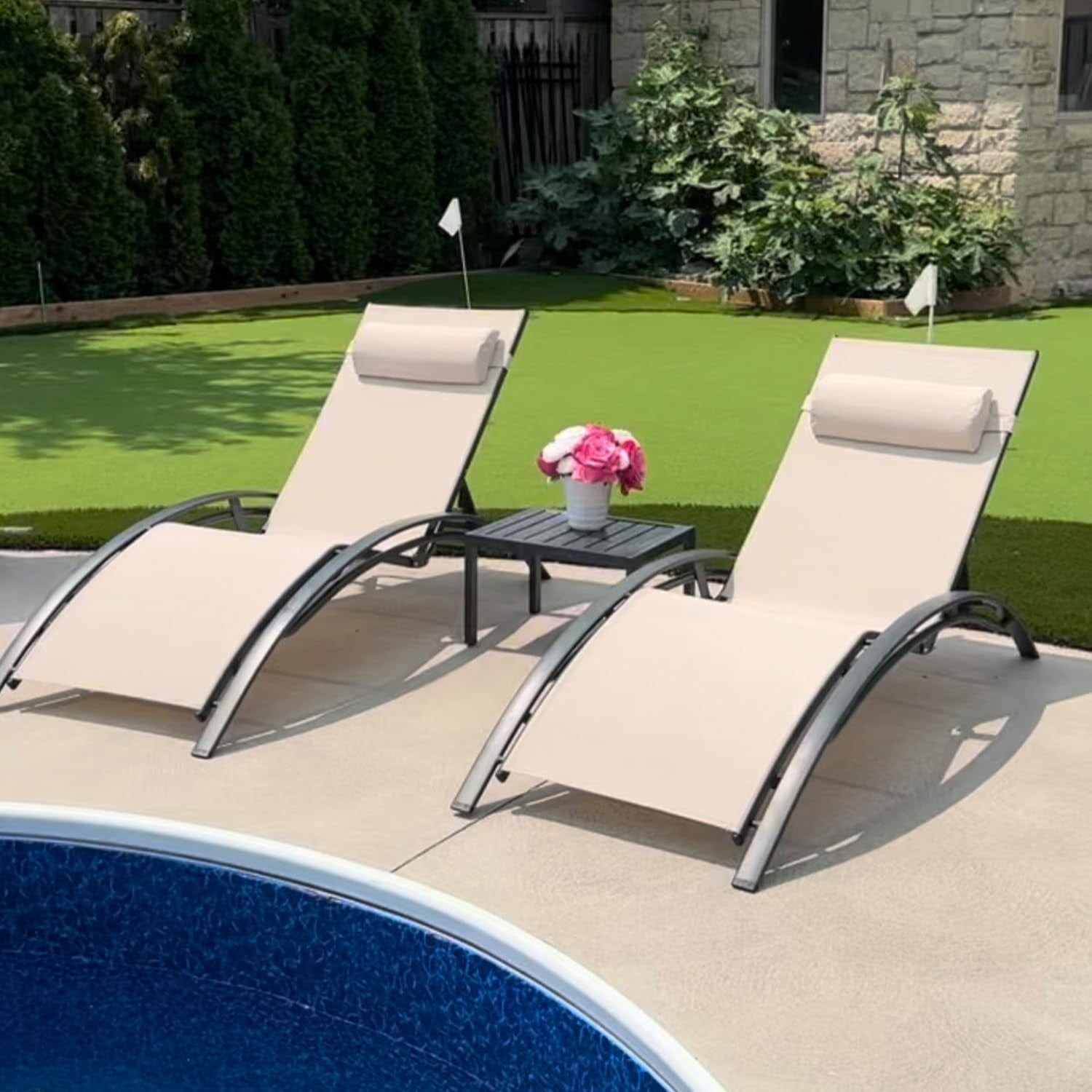Photo inspiration: Items Patio Poolette Sitting Wdimki Chiar Reference: Purple Leaf 3 Piece Patio Chaise Lounge Set W Side