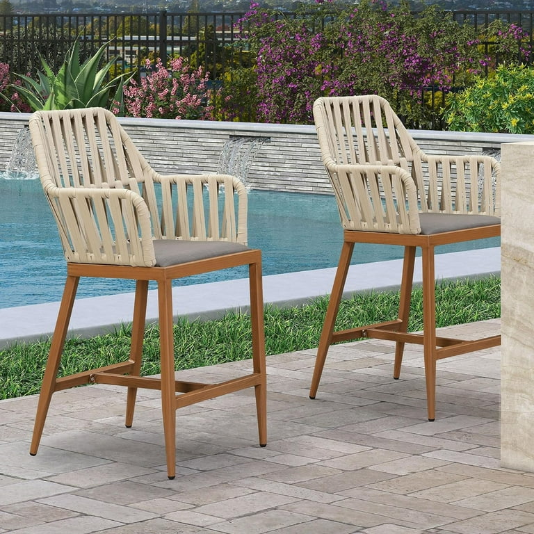 PURPLE LEAF Patio Counter Height Bar Stool Set of Rattan Woven