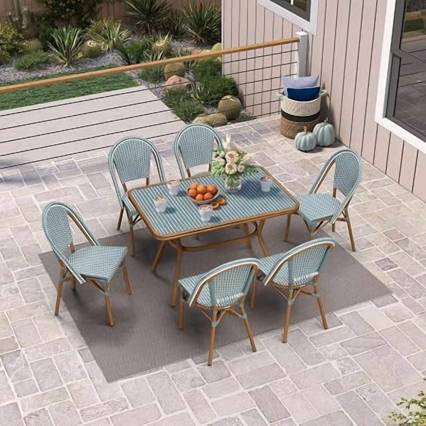PURPLE LEAF OUTDOOR Dining Set 7-Piece Bistro Dining Set Rectangle ...