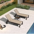thumbnail image 1 of PURPLE LEAF Patio Outdoor Chaise Lounge Chair Set of 3, Aluminum Pool Lounge with Side Table，Adjustable Backrest and Wheels for Deck, Outside, Lawn, Garden，Light Tan, 1 of 10