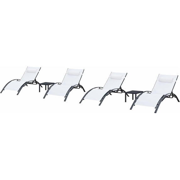 PURPLE LEAF Patio Oversize Chaise Lounge Chair Set with 2 Side Table Outdoor Pool Adjustable Recliner Chairs for Outdoor Beach Poolside Sunbathing Tanning Lounger,White