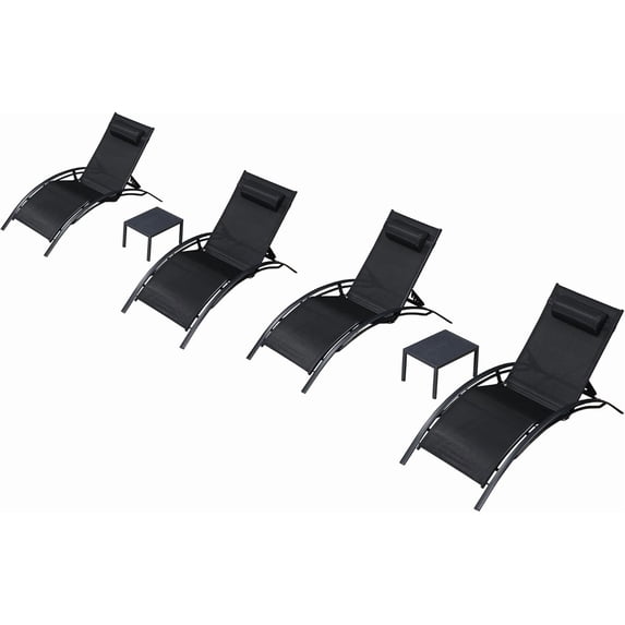 PURPLE LEAF Patio Oversize Chaise Lounge Chair Set with 2 Side Table Outdoor Pool Adjustable Recliner Chairs for Outdoor Beach Poolside Sunbathing Tanning Lounger,Black