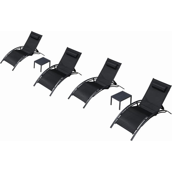 PURPLE LEAF Patio Oversize Chaise Lounge Chair Set with 2 Side Table Outdoor Pool Adjustable Recliner Chairs for Outdoor Beach Poolside Sunbathing Tanning Lounger，Black