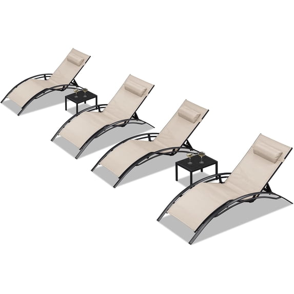 PURPLE LEAF Patio Oversize Chaise Lounge Chair Set with 2 Side Table Outdoor Pool Adjustable Recliner Chairs for Outdoor Beach Poolside Sunbathing Tanning Lounger,Beige