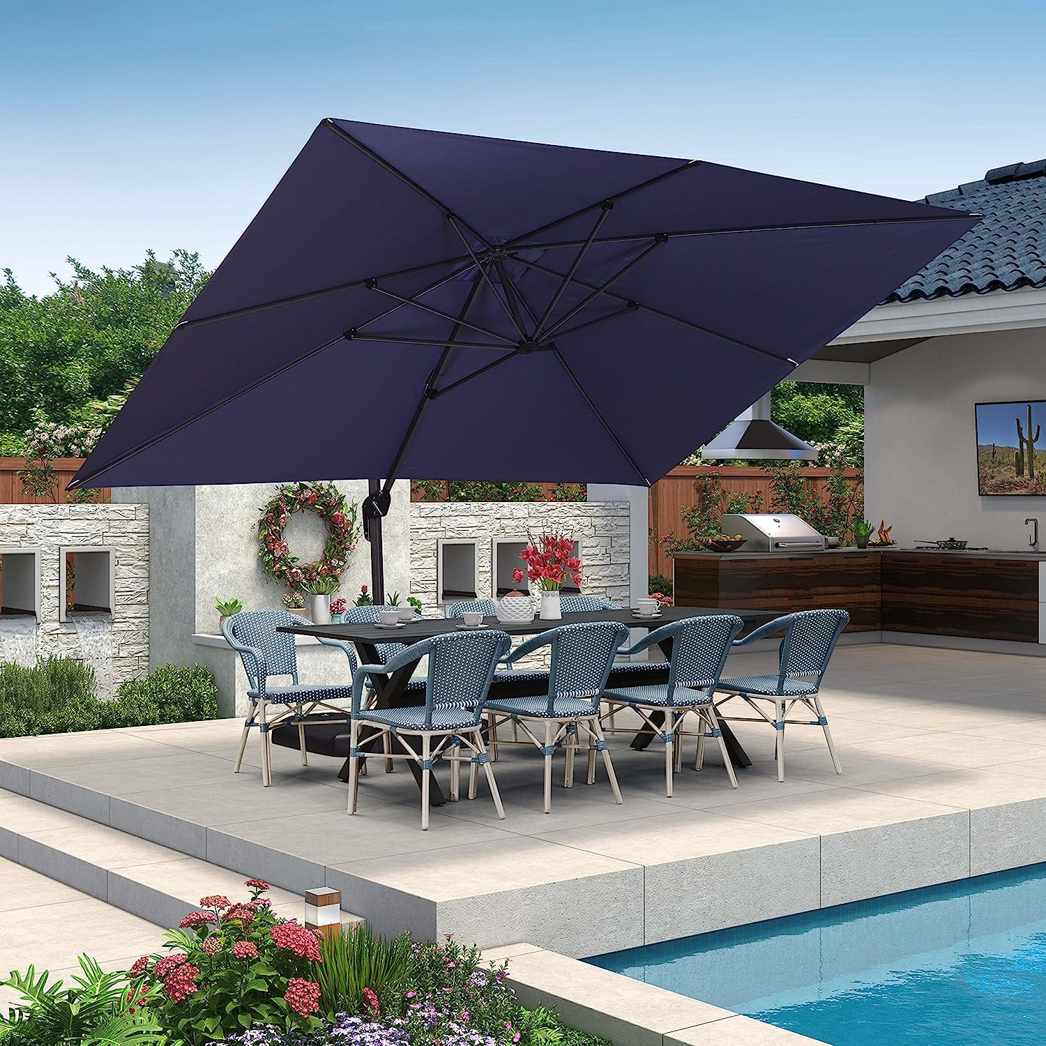 PURPLE LEAF Patio Umbrella 10 ft x 13 ft Aluminum 360degree Rotation Offset Cantilever Umbrella