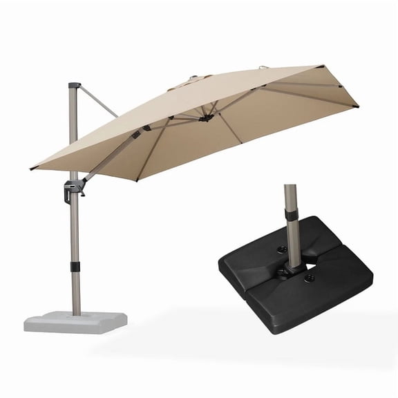 PURPLE LEAF Patio Umbrella with Base Included, 10ft Outdoor Aluminum Cantilever Umbrella with 360° Rotation, Aluminum Large Offset Umbrella for Outdoor Garden Pool, Beige