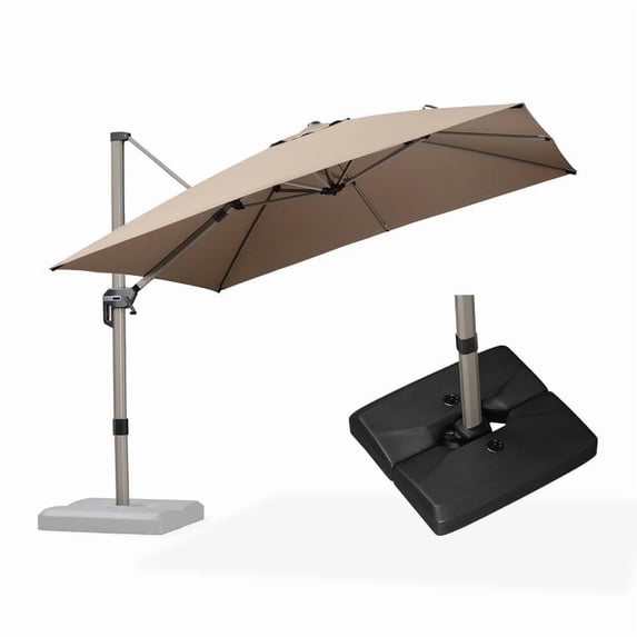 PURPLE LEAF Patio Umbrella with Base Included, 10ft Outdoor Aluminum Cantilever Umbrella with 360° Rotation, Aluminum Large Offset Umbrella for Outdoor Garden Pool, Taupe