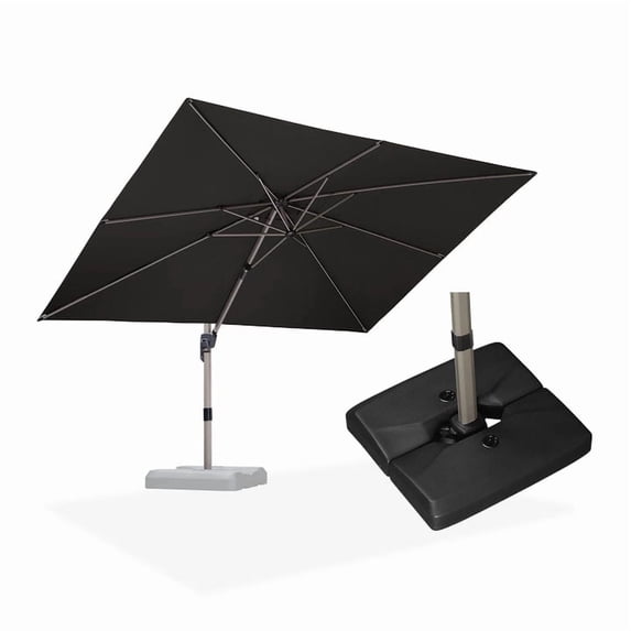 PURPLE LEAF Patio Umbrella with Base Included, 9‘×11’ Outdoor Aluminum Cantilever Umbrella with 360° Rotation, Aluminum Large Offset Umbrella for Outdoor Garden Pool, Grey