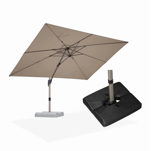PURPLE LEAF Patio Umbrella with Base Included, 9‘×11’ Outdoor Aluminum Cantilever Umbrella with 360° Rotation, Aluminum Large Offset Umbrella for Outdoor Garden Pool, Taupe