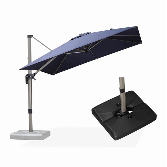 PURPLE LEAF Patio Umbrella with Base Included, 9ft Outdoor Aluminum Cantilever Umbrella with 360° Rotation, Aluminum Large Offset Umbrella for Outdoor Garden Pool, Navy Blue