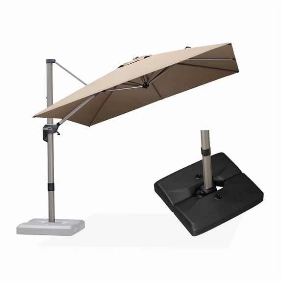 PURPLE LEAF Patio Umbrella with Base Included, 9ft Outdoor Aluminum Cantilever Umbrella with 360° Rotation, Aluminum Large Offset Umbrella for Outdoor Garden Pool, Taupe