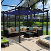 PURPLE LEAF Pergola 10' X 12' Outdoor Retractable Pergola Canopy with Sun Shade Canopy Patio Metal Shelter Gazebo for Garden Porch Beach, Navy Blue