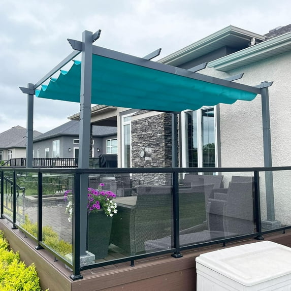 PURPLE LEAF Pergola 10' X 12' Outdoor Retractable Pergola with Sun Shade Canopy Patio Metal Grape Trellis Pergola Grill Shelter Pergola for Porch Garden Yard, Turquoise Blue