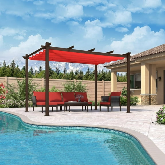 PURPLE LEAF Pergola 10' X 13’ Outdoor Retractable Pergola with Weather-Resistant Canopy Aluminum Garden Pergola Patio Grill Gazebo for Garden Yard Gazebo, Terra