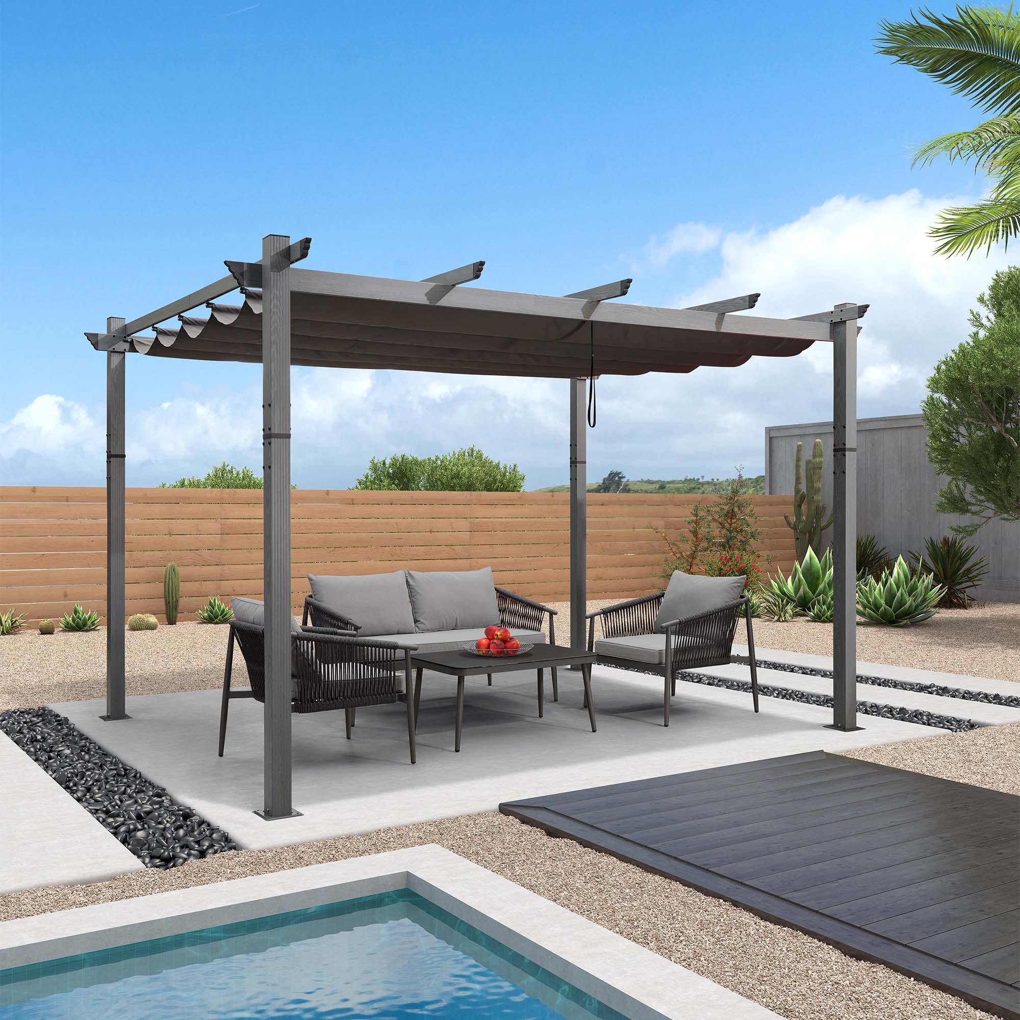 PURPLE LEAF Pergola 10' x 12' Outdoor Pergola Aluminum Wood Grain Frame