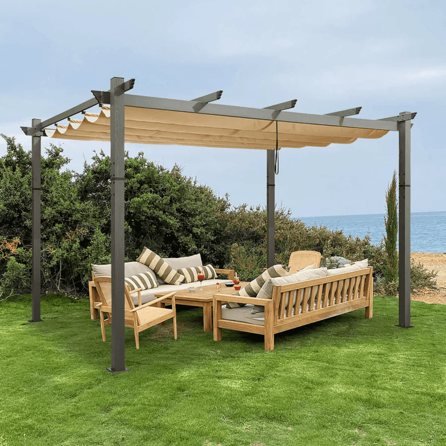 PURPLE LEAF 10' x 13' Outdoor Aluminum Pergola, Wood Grain Gazebo with ...