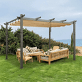 thumbnail image 1 of PURPLE LEAF Pergola 10' x 13' Outdoor Pergola Aluminum Frame Wood Grain Gazebo with Retractable Canopy for Patio, Beige, 1 of 8