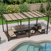 PURPLE LEAF Pergola 10' x 18' Outdoor Retractable Pergola Pavilion Grape Trellis Patio Pergola with Sun Shade Canopy, Beige