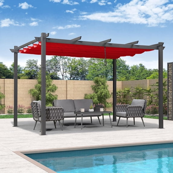 PURPLE LEAF Pergola 11' X 13' Outdoor Retractable Pergola with Sun Shade Canopy Patio Metal Grape Trellis Pergola Grill Shelter Pergola for Porch Garden Yard, Terra