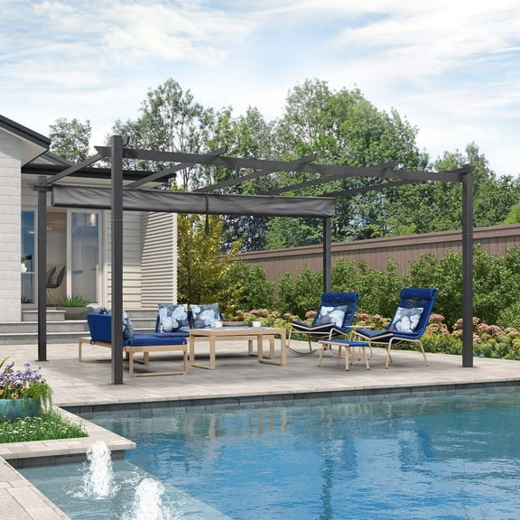 PURPLE LEAF Pergola 12' X 16’ Outdoor Retractable Pergola with Weather-Resistant Canopy Aluminum Garden Pergola Patio Grill Gazebo for Garden Yard Gazebo, Gray