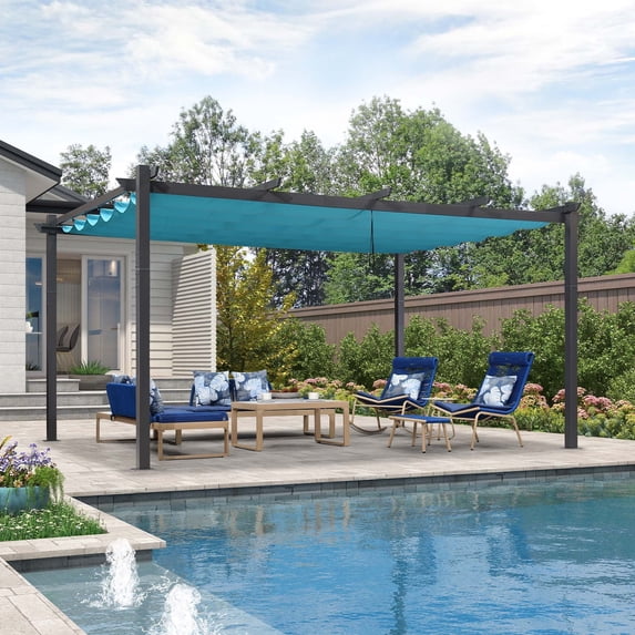 PURPLE LEAF Pergola 12' X 16’ Outdoor Retractable Pergola with Weather-Resistant Canopy Aluminum Garden Pergola Patio Grill Gazebo for Garden Yard Gazebo, Turquoise Blue
