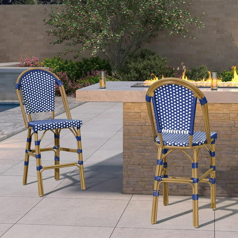 PURPLE LEAF Set of French Outdoor Bar Stool Bamboo Print Finish