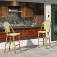 thumbnail image 1 of PURPLE LEAF Set of 2 French Outdoor Bar Stool Bamboo Print Finish Back Rattan Wicker Patio Counter Outdoor Bar Height Bar Stools with Footrest, Yellow, 1 of 7