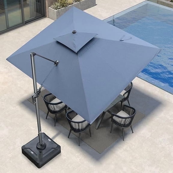 PURPLE LEAF Sunbrella Cantilever Umbrella 9' X 12' Outdoor Patio Rectangular Double Top Large Heavy Duty 360° Rotation Offset Umbrella for Outside Deck Backyard Garden Pool Spectrum Denim
