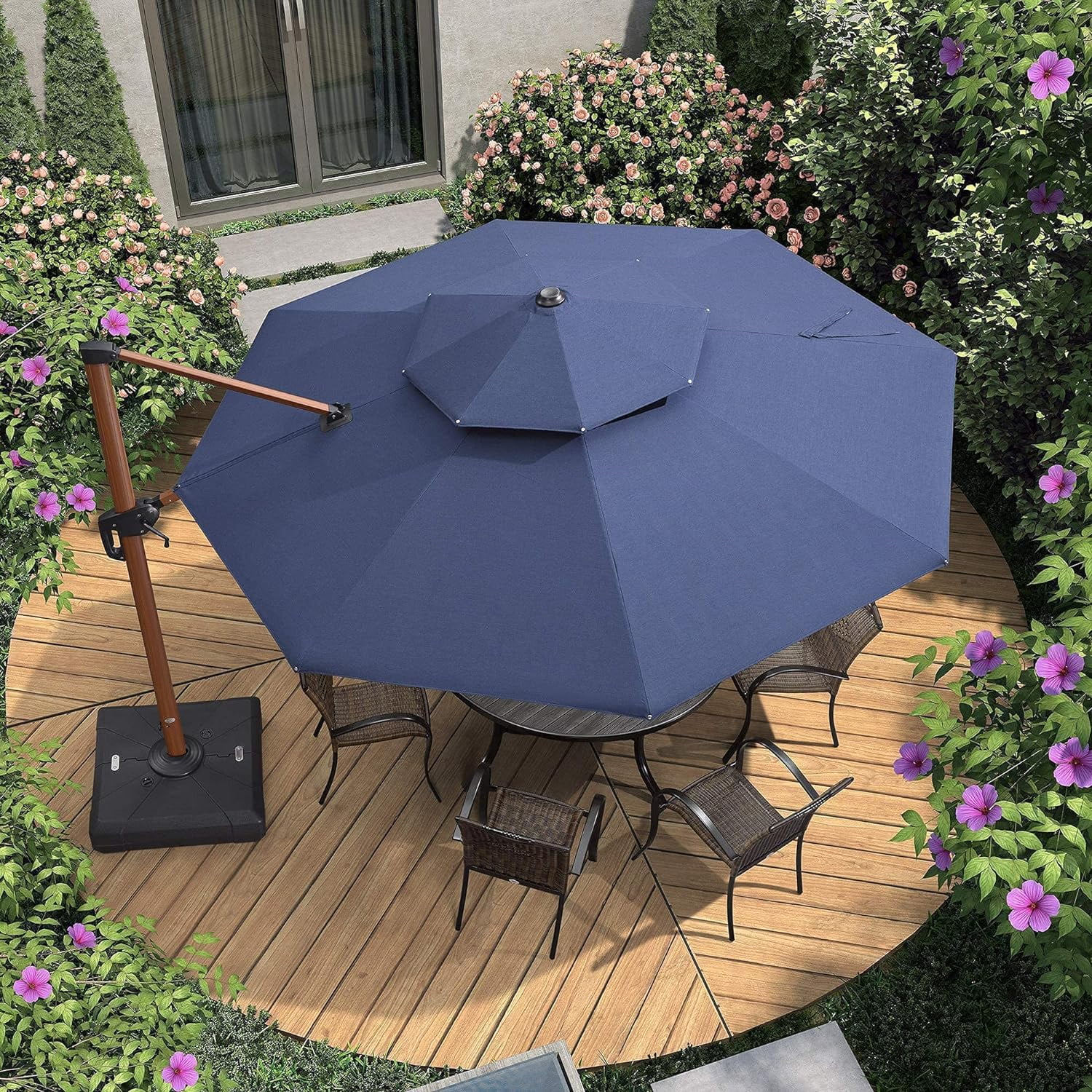 PURPLE LEAF Sunbrella Umbrella 11 Feet Double Top Deluxe Wood Pattern