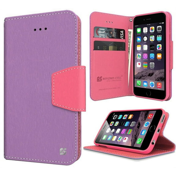 PURPLE PINK INFOLIO WALLET CREDIT CARD ID CASH CASE STAND FOR iPHONE 6 PLUS 5.5"