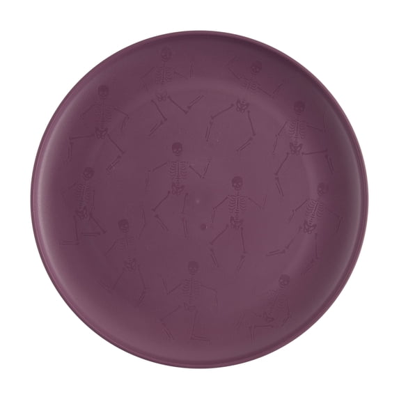 Mainstays 10.5 inch Round Plastic Etched Halloween Skeleton Plate, Purple