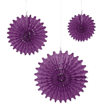 PURPLE TISSUE HANGING FAN ASST - Party Decor - 12 Pieces